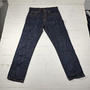 Nudie Jeans Mens Thin Finn 34 x 32 Dark Wash Blue Denim Organic Cotton Selvedge